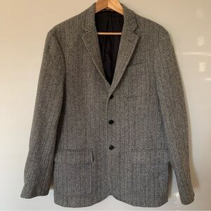 Men’s Rugby Ralph Lauren 100% Wool Blazer Sport Coat Black White Herringbone 42L